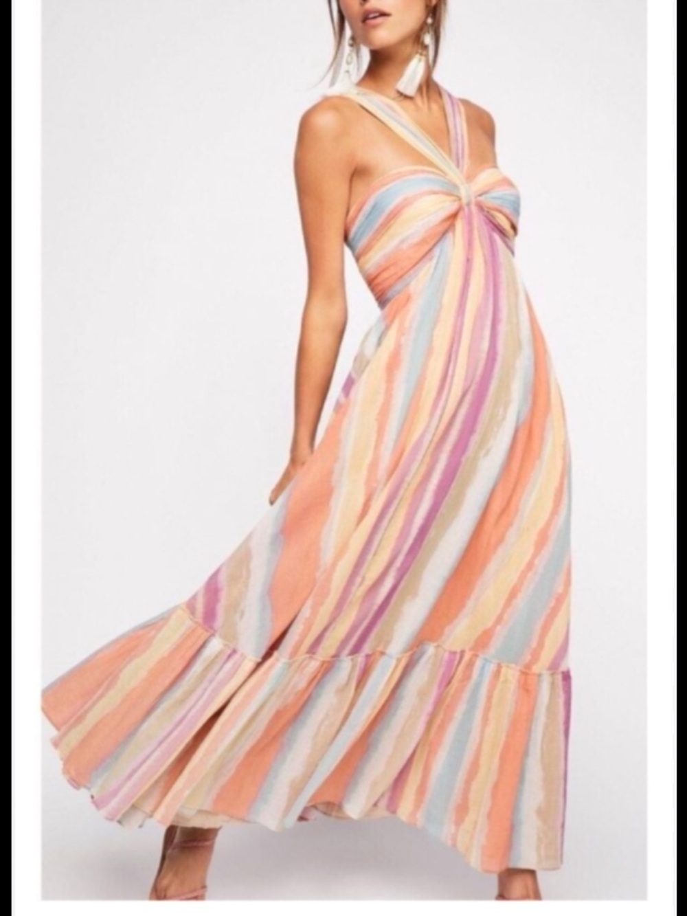 Free People Style Women’s Multicolor Stripe Halter Maxi Dress